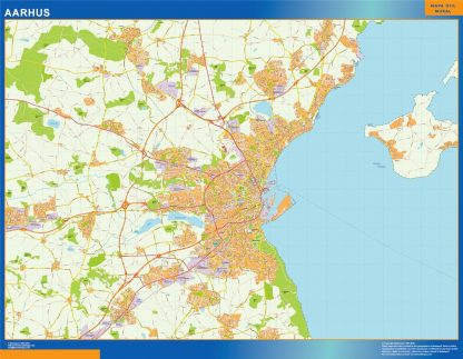 Mapa Aarhus en Dinamarca plastificado