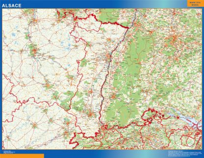 Mapa Alsace en Francia plastificado
