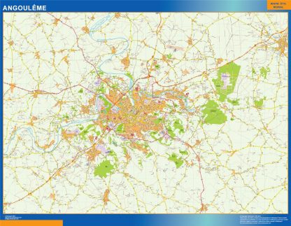 Mapa Angouleme en Francia plastificado