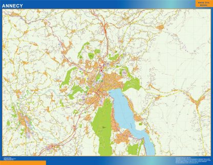 Mapa Annecy en Francia plastificado