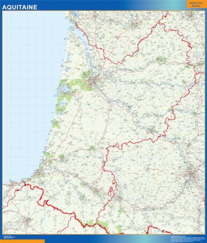 Mapa Aquitaine en Francia plastificado