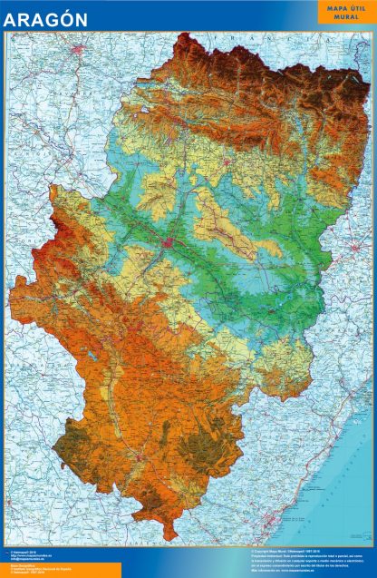 Mapa Aragón físico plastificado