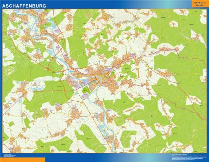 Mapa Aschaffenburg en Alemania plastificado