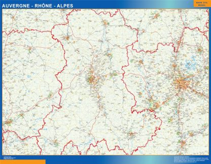 Mapa Auvergne Rhone Alpes en Francia plastificado