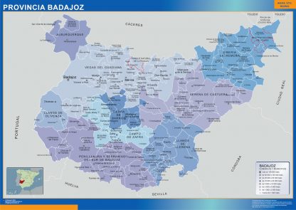 Mapa Badajoz por municipios plastificado
