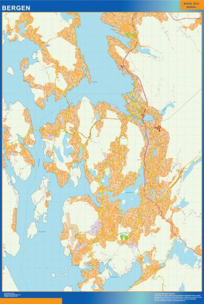 Mapa Bergen en Noruega plastificado