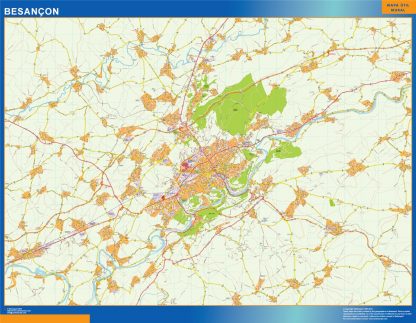 Mapa Besancon en Francia plastificado