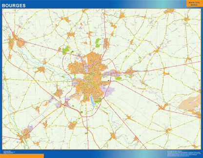 Mapa Bourges en Francia plastificado