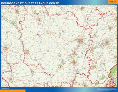 Mapa Bourgogne Franche Comte en Francia plastificado