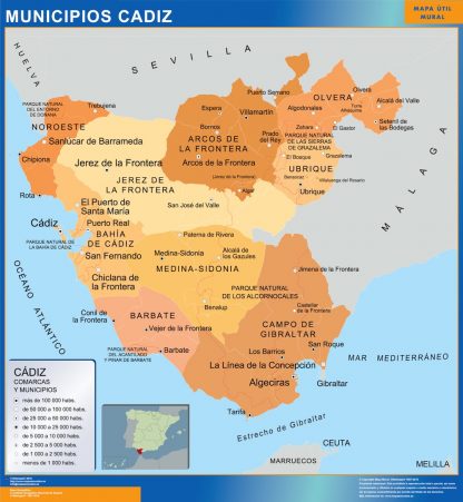 Mapa Cadiz por municipios plastificado