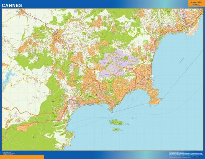 Mapa Cannes en Francia plastificado