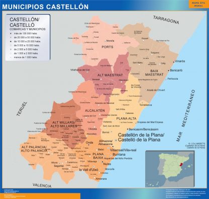 Mapa Castellon por municipios plastificado