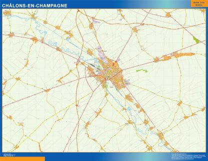 Mapa Chalons En Champagne en Francia plastificado