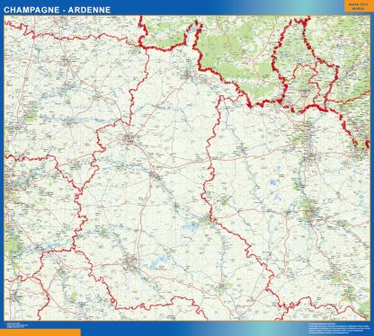 Mapa Champagne Ardenne en Francia plastificado