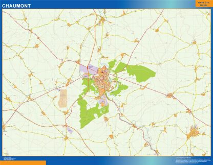Mapa Chaumont en Francia plastificado