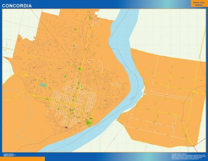 Mapa Concordia en Argentina plastificado