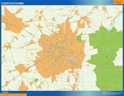 Mapa Czestochowa Polonia plastificado