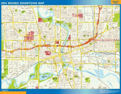 Mapa Des Moines downtown plastificado