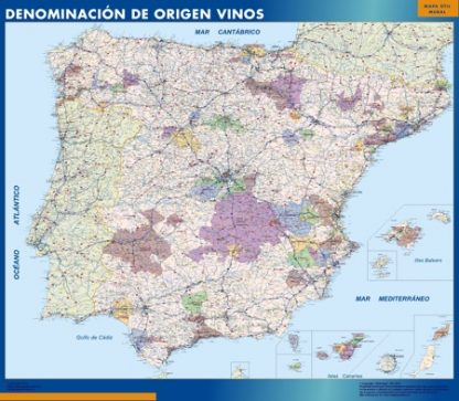 Mapa Espana Denominacion Origen Vino plastificado