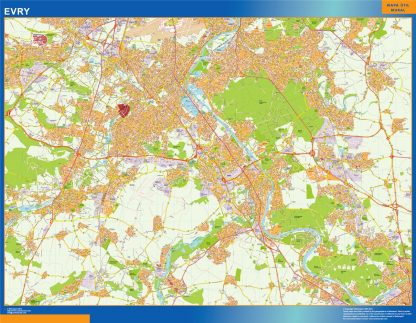 Mapa Evry en Francia plastificado