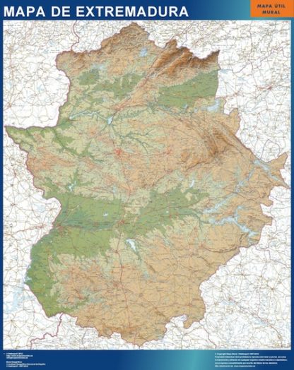 Mapa Extremadura relieve plastificado