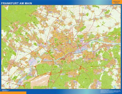 Mapa Frankfurt Am Main en Alemania plastificado