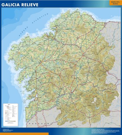 Mapa Galicia relieve plastificado