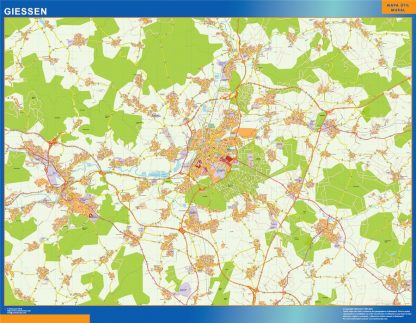 Mapa Giessen en Alemania plastificado