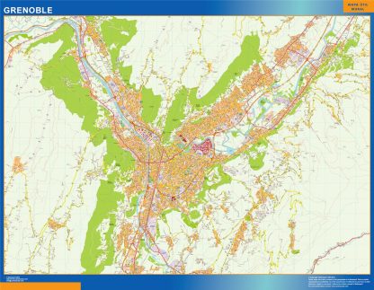 Mapa Grenoble en Francia plastificado