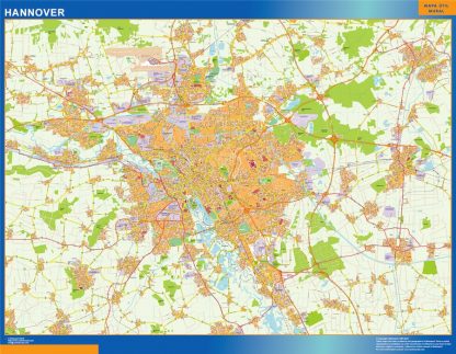 Mapa Hannover en Alemania plastificado