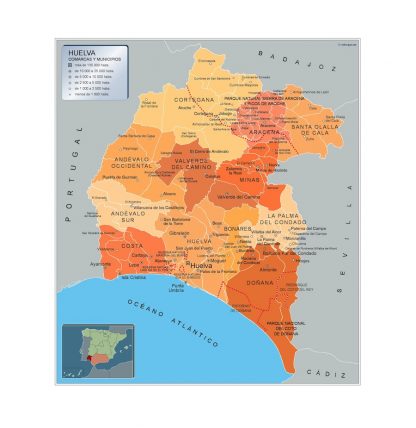 Mapa Huelva por municipios plastificado