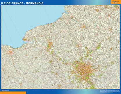 Mapa Ile De France Normandie en Francia plastificado