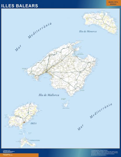 Mapa Islas Baleares carreteras plastificado