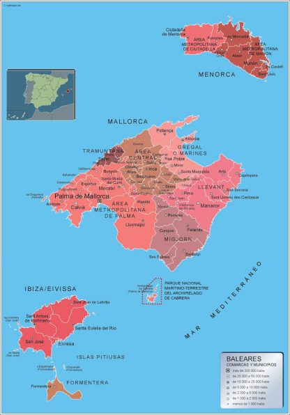 Mapa Islas Baleares por municipios plastificado