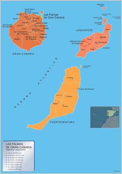 Mapa Las Palmas Gran Canaria por municipios plastificado
