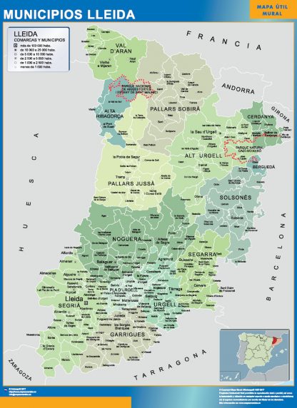 Mapa Lerida por municipios plastificado