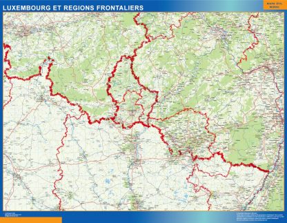 Mapa Luxembourg Regions Frontaliers en Francia plastificado