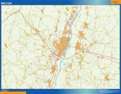 Mapa Macon en Francia plastificado