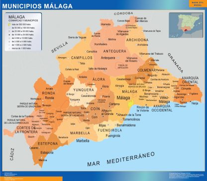 Mapa Malaga por municipios plastificado