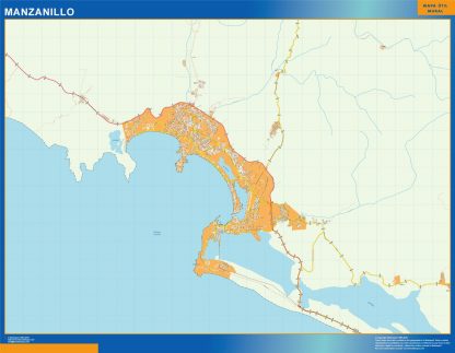 Mapa Manzanillo en Mexico plastificado
