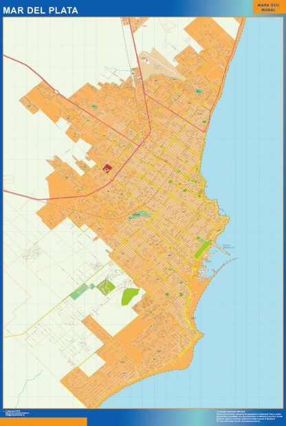 Mapa Mar del Plata en Argentina plastificado