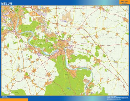 Mapa Melun en Francia plastificado