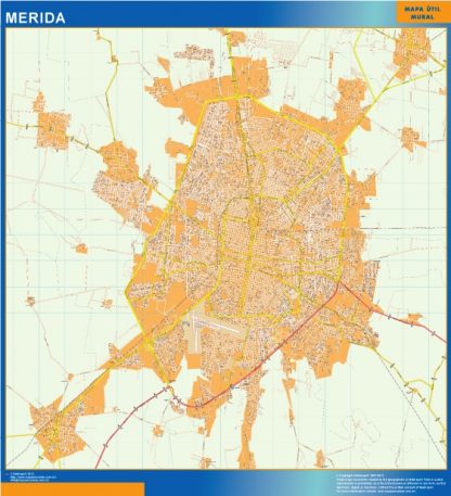 Mapa Merida Centro en Mexico plastificado