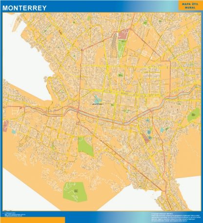 Mapa Monterrey Centro en Mexico plastificado