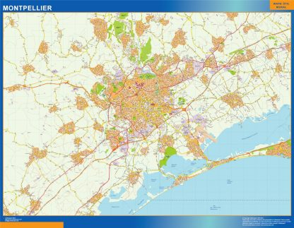 Mapa Montpellier en Francia plastificado
