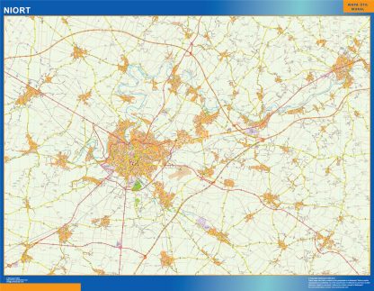 Mapa Niort en Francia plastificado