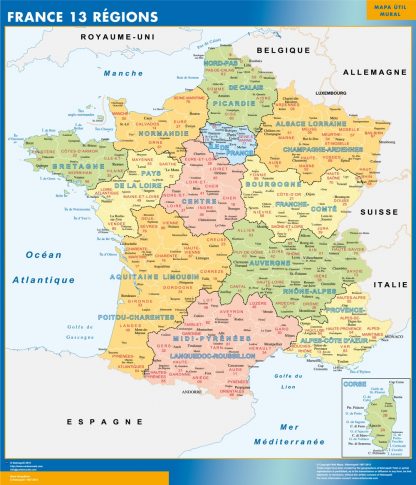 Mapa Nuevas Regiones Francia plastificado