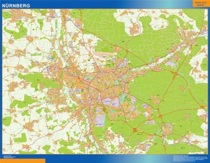 Mapa Nurnberg en Alemania plastificado