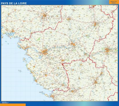 Mapa Pays De La Loire en Francia plastificado