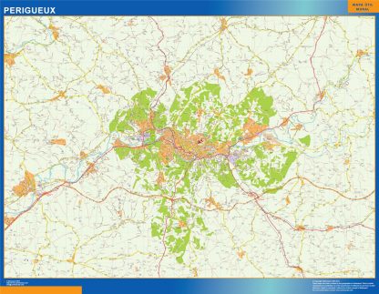 Mapa Perigueux en Francia plastificado